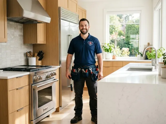 Appliance Repair Hero technician in a Baytown, TX kitchen after an appliance repair